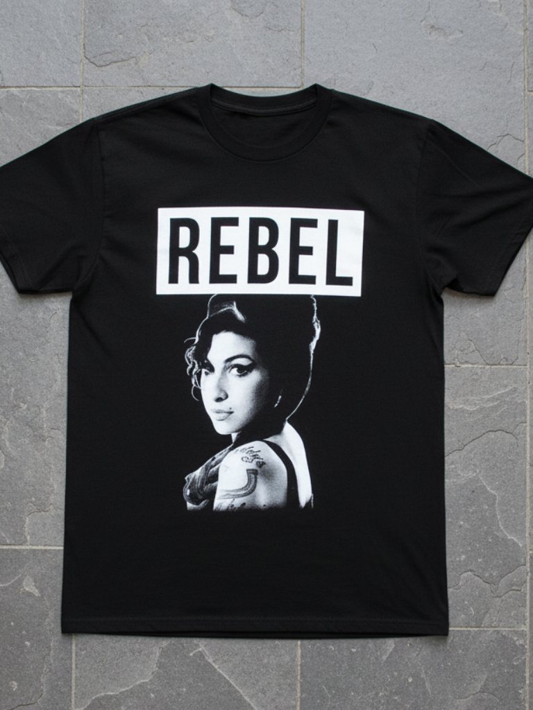 Amy Winehouse Rebel Graphic T-Shirt Vintage Portrait Tee Black Unisex Music